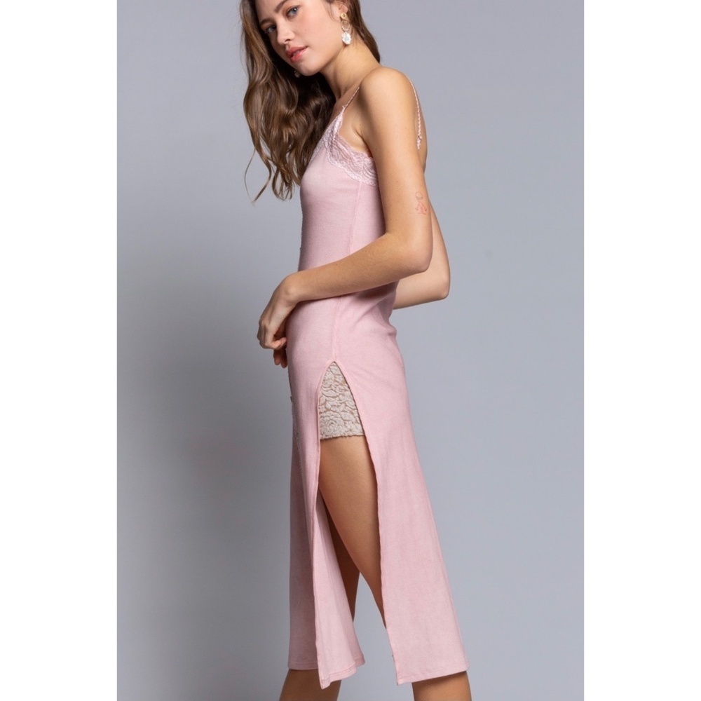 POL Light Pink Lace Trimmed Midi Tank Dress - Picture 4 of 10